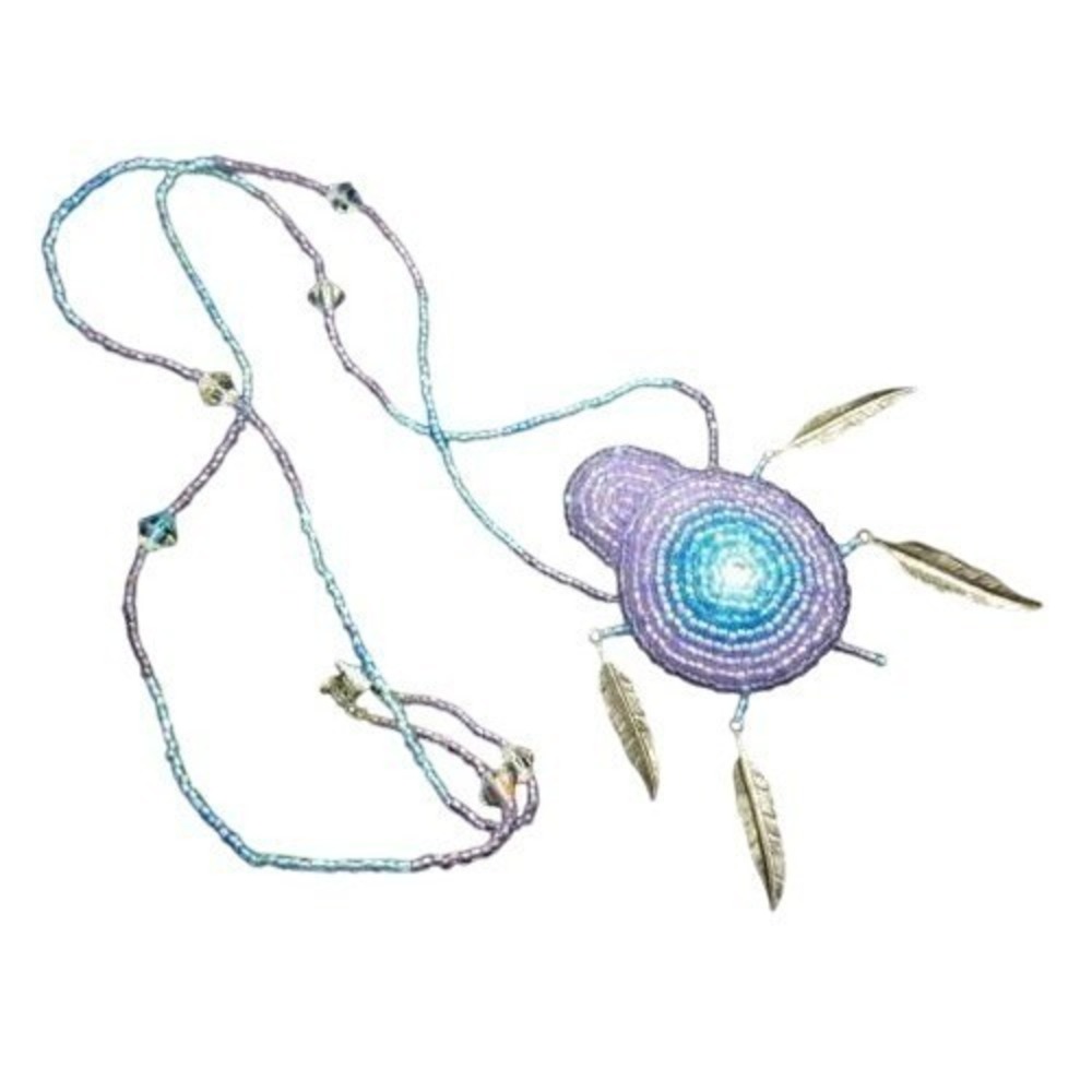 Handmade‎ Beaded Dragonfly Necklace Blue Purple Ombre Feather Charms